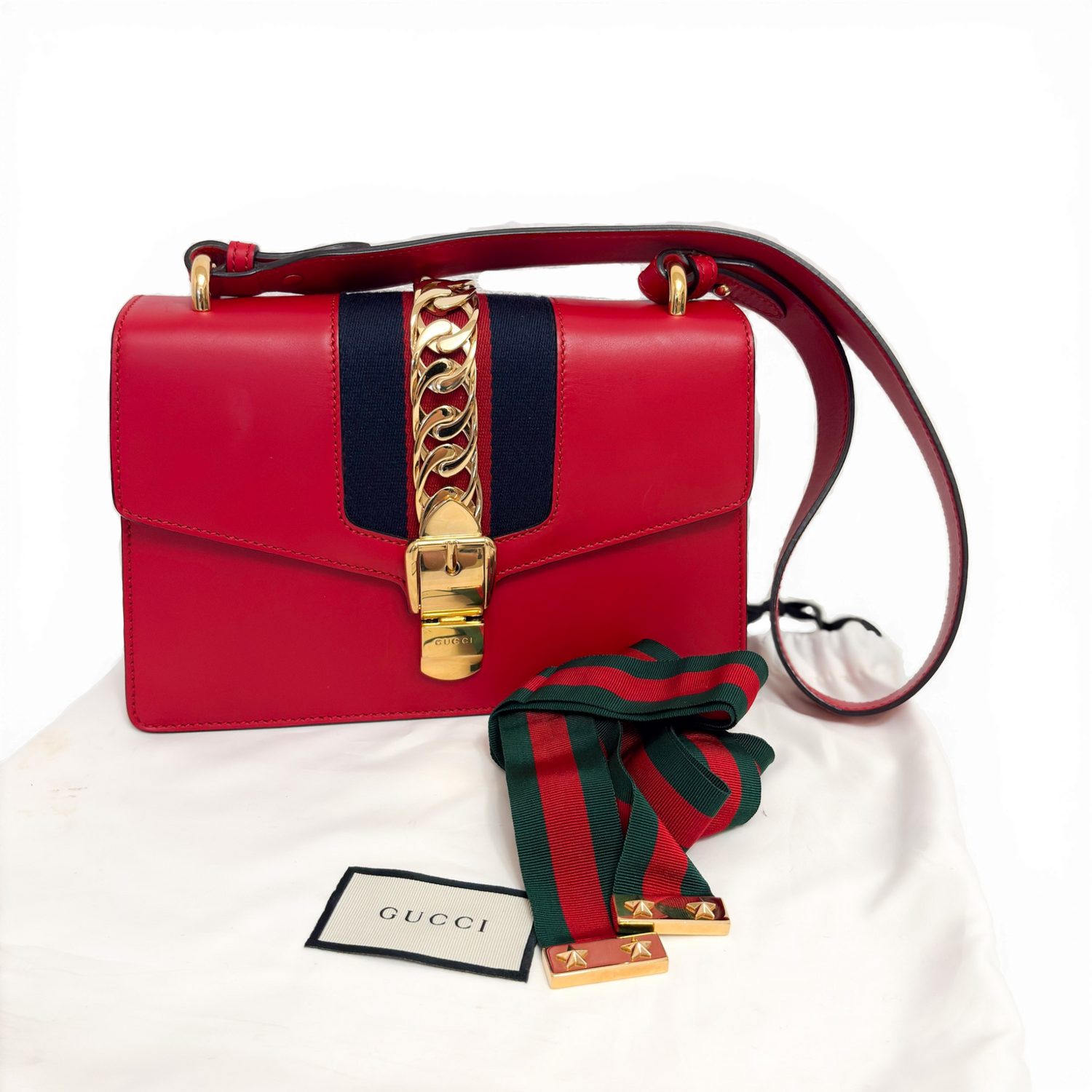 Sylvie Leather Chain Shoulder Bag Red