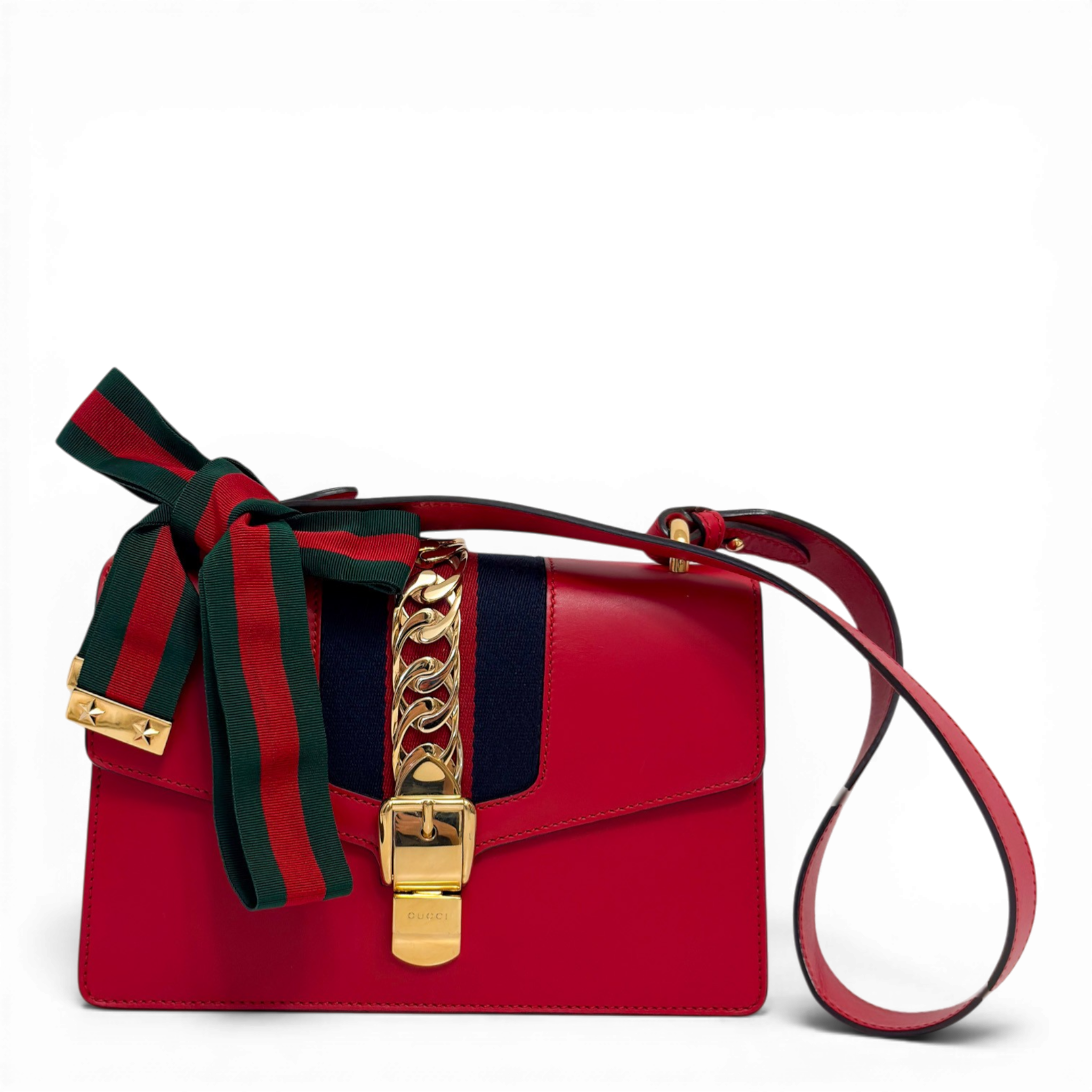 Sylvie Leather Chain Shoulder Bag Red