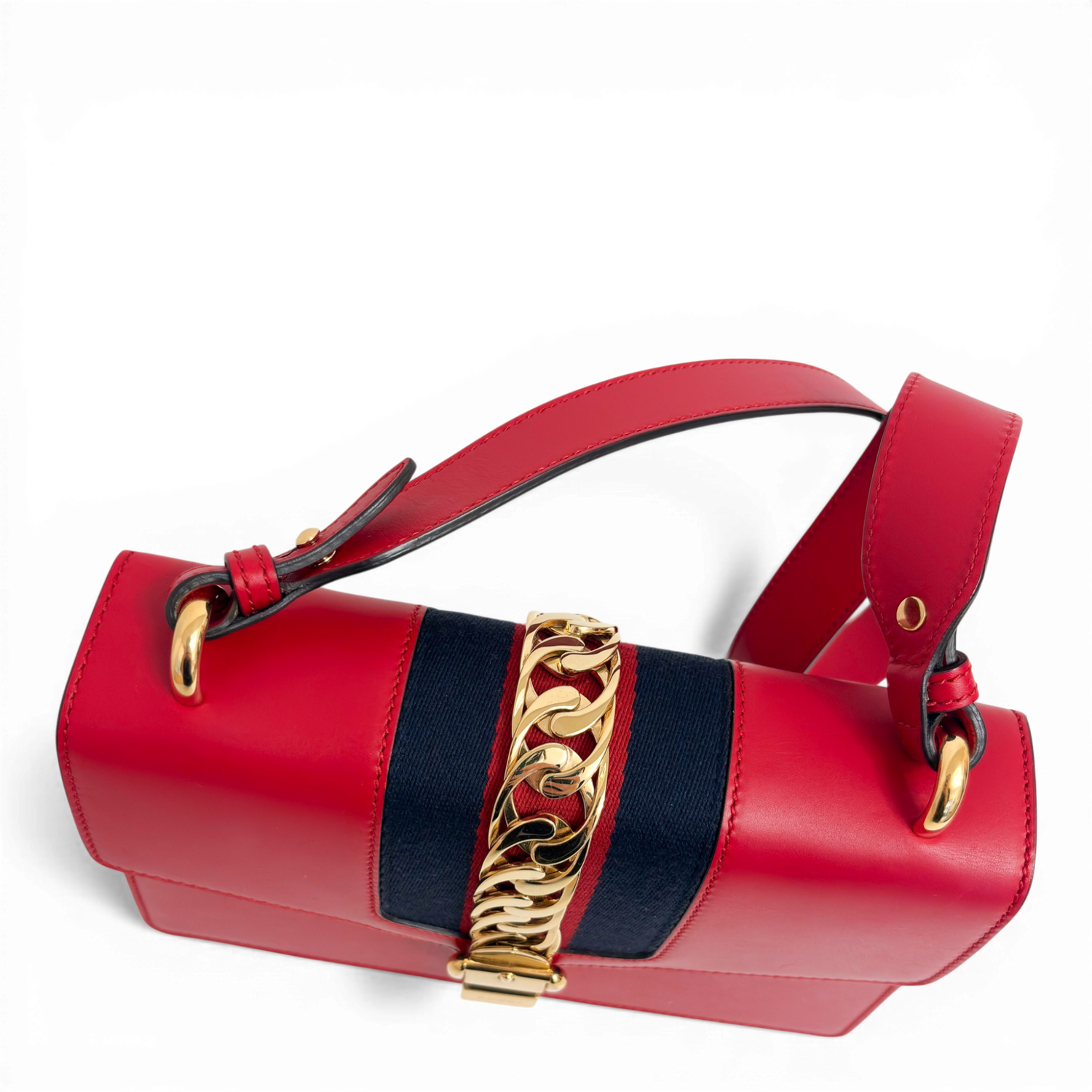Sylvie Leather Chain Shoulder Bag Red