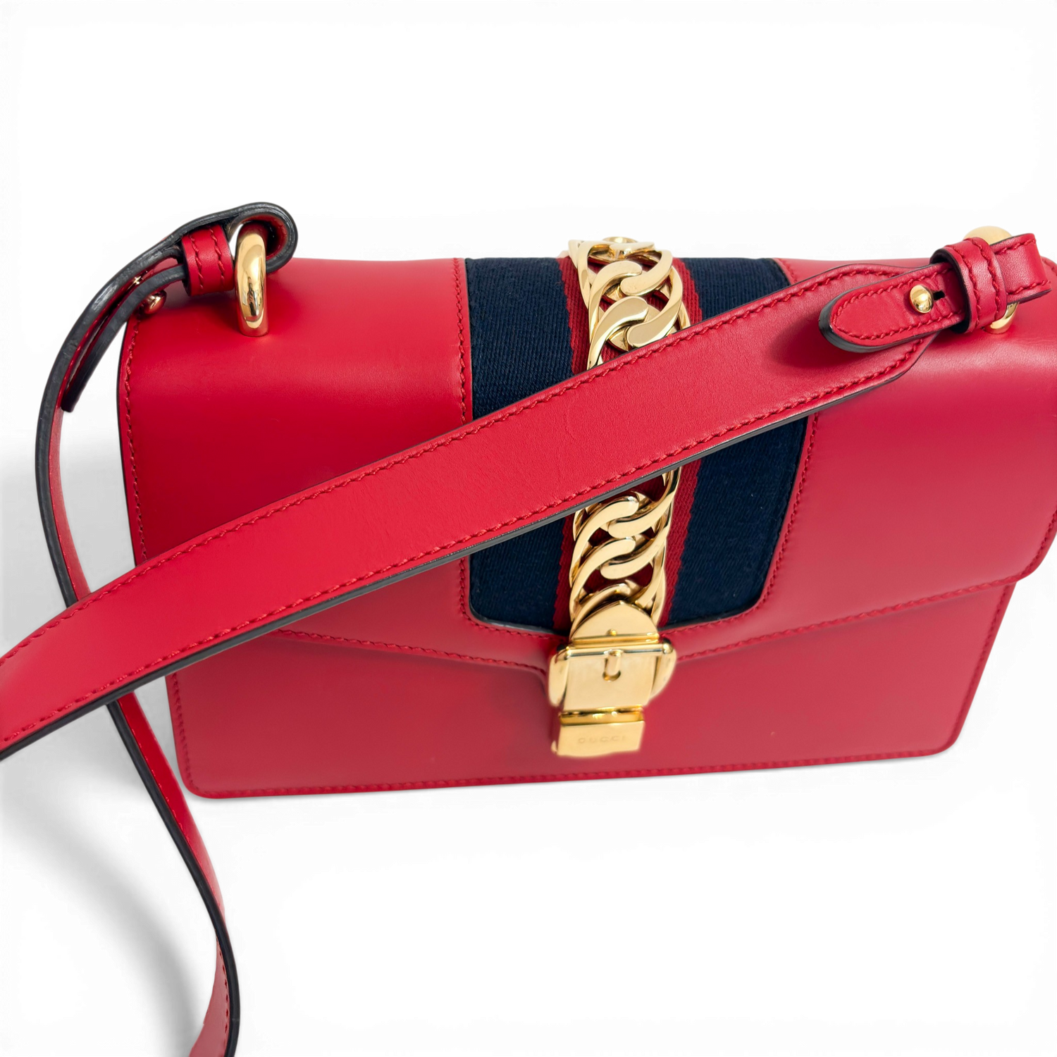 Sylvie Leather Chain Shoulder Bag Red