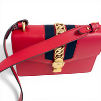 Sylvie Leather Chain Shoulder Bag Red
