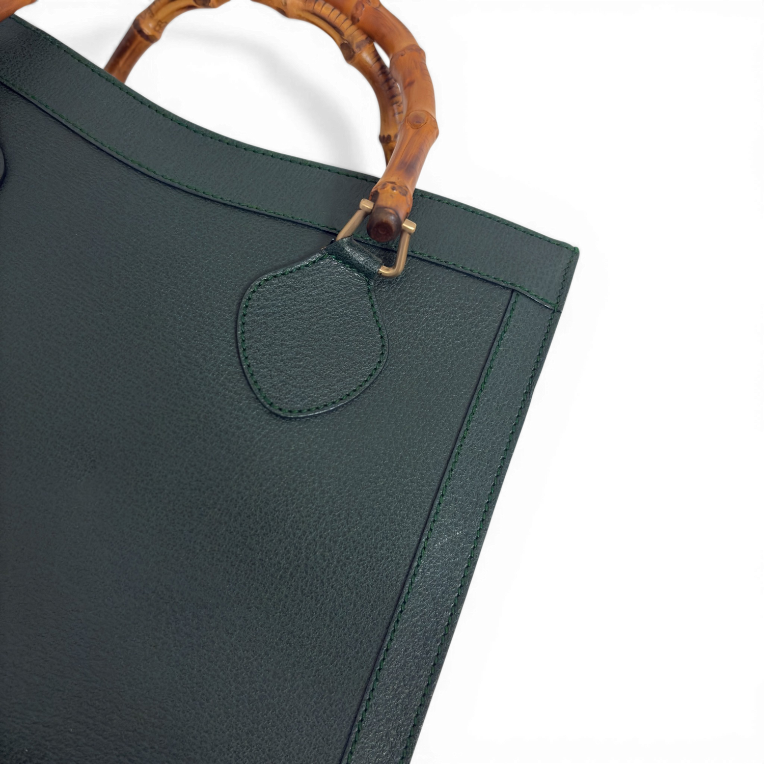 Calfskin Diana Bamboo Handle Tote Bag Green