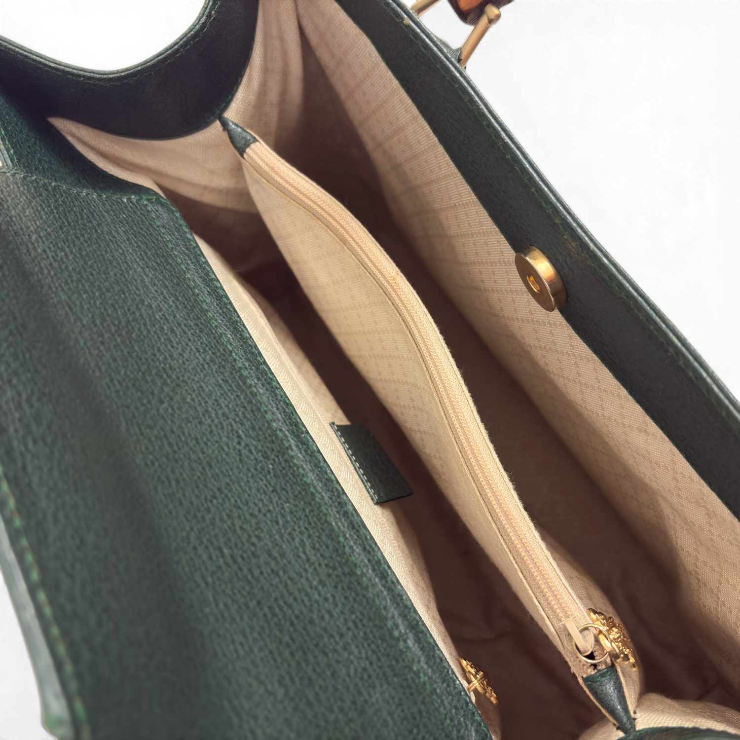 Calfskin Diana Bamboo Handle Tote Bag Green