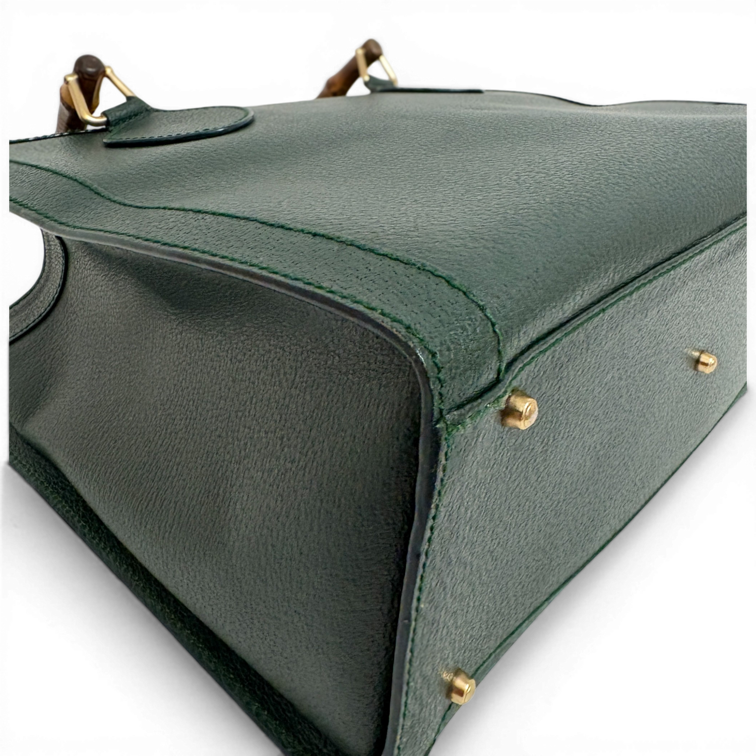 Calfskin Diana Bamboo Handle Tote Bag Green
