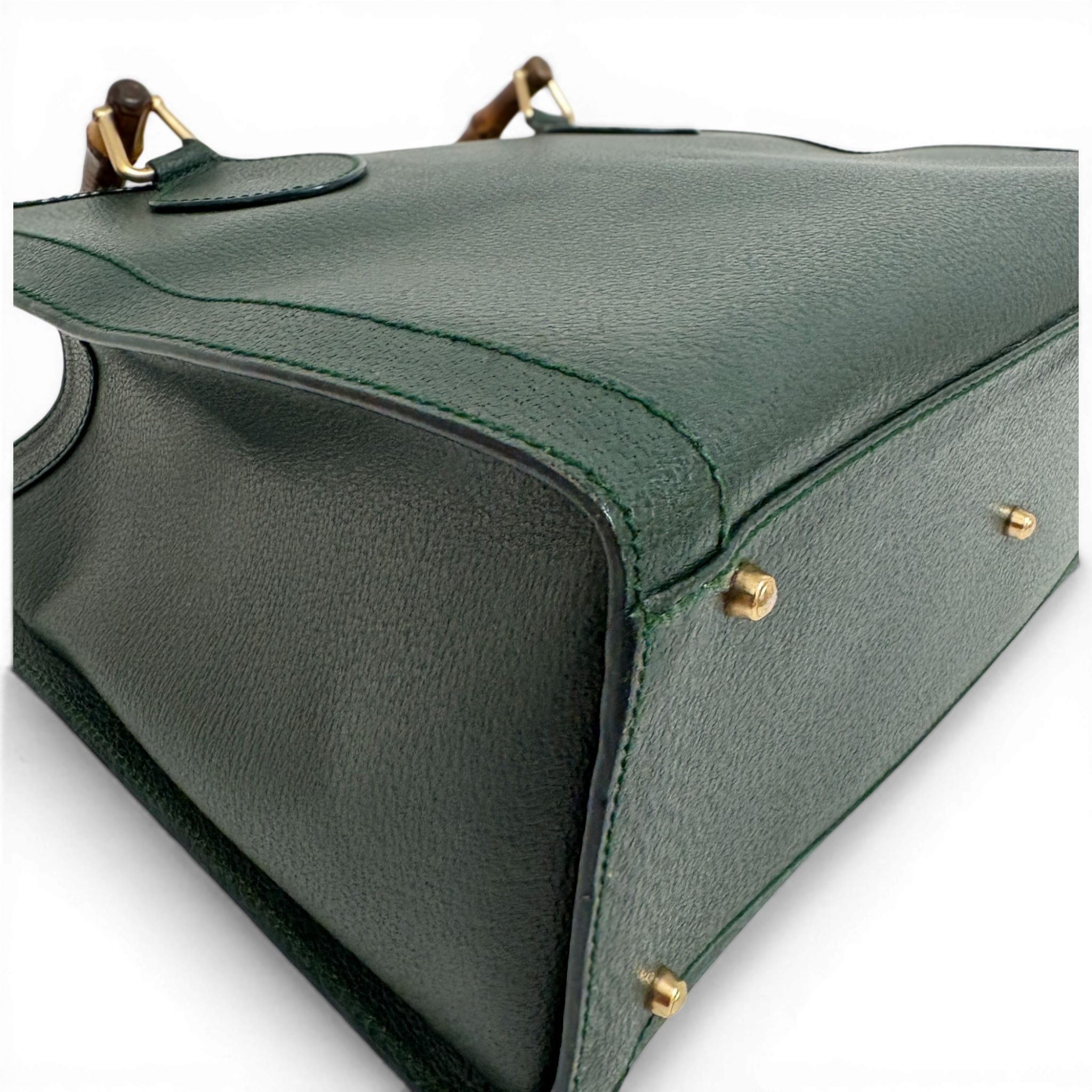 Calfskin Diana Bamboo Handle Tote Bag Green