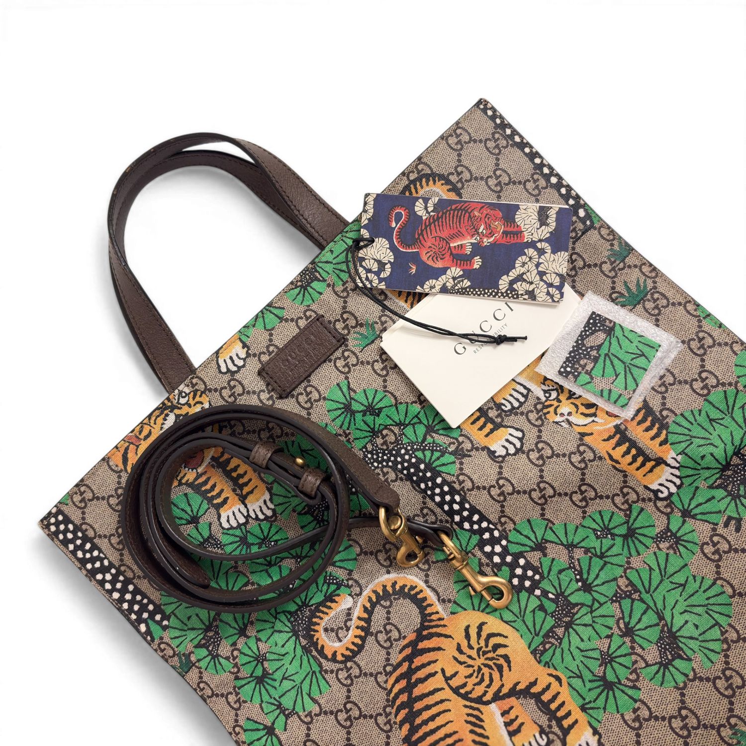 GG Supreme Monogram Tigers Tote Beige Multicolor