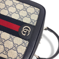 GG Supreme Monogram Small Ophidia Top Handle Shoulder Bag Beige Navy
