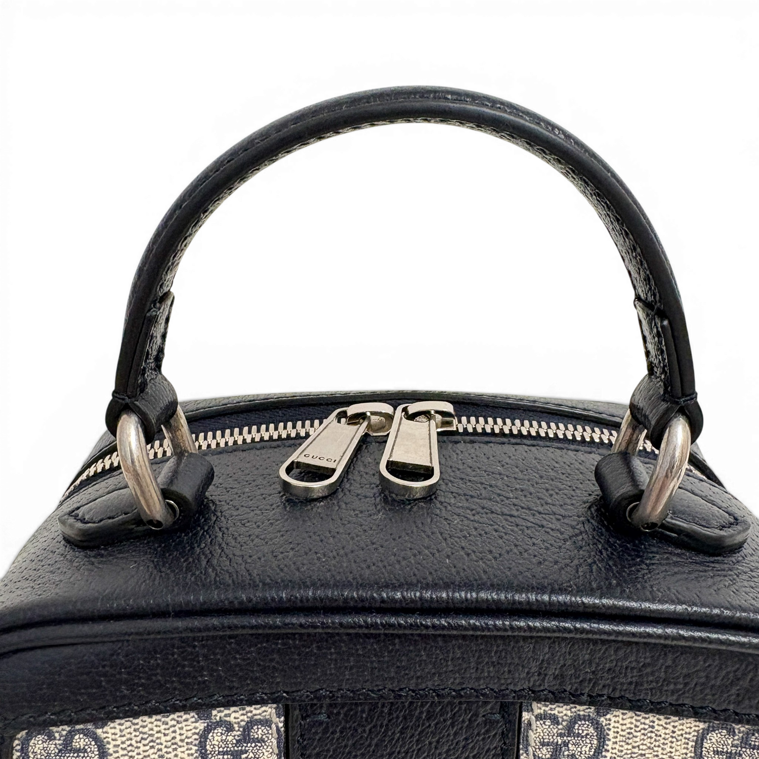 GG Supreme Monogram Small Ophidia Top Handle Shoulder Bag Beige Navy