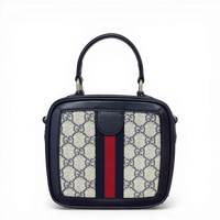 GG Supreme Monogram Small Ophidia Top Handle Shoulder Bag Beige Navy