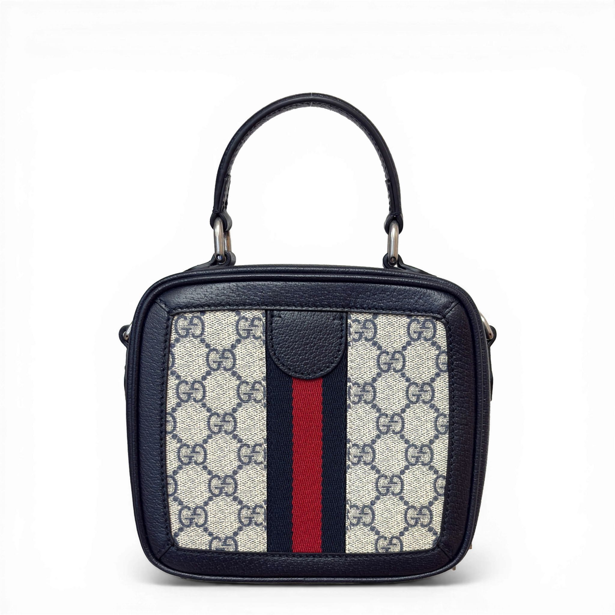 GG Supreme Monogram Small Ophidia Top Handle Shoulder Bag Beige Navy