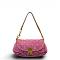 Fuchsia Monogram Denim MIni Pleaty Bag Pink