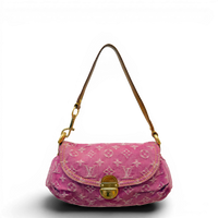 Fuchsia Monogram Denim MIni Pleaty Bag Pink