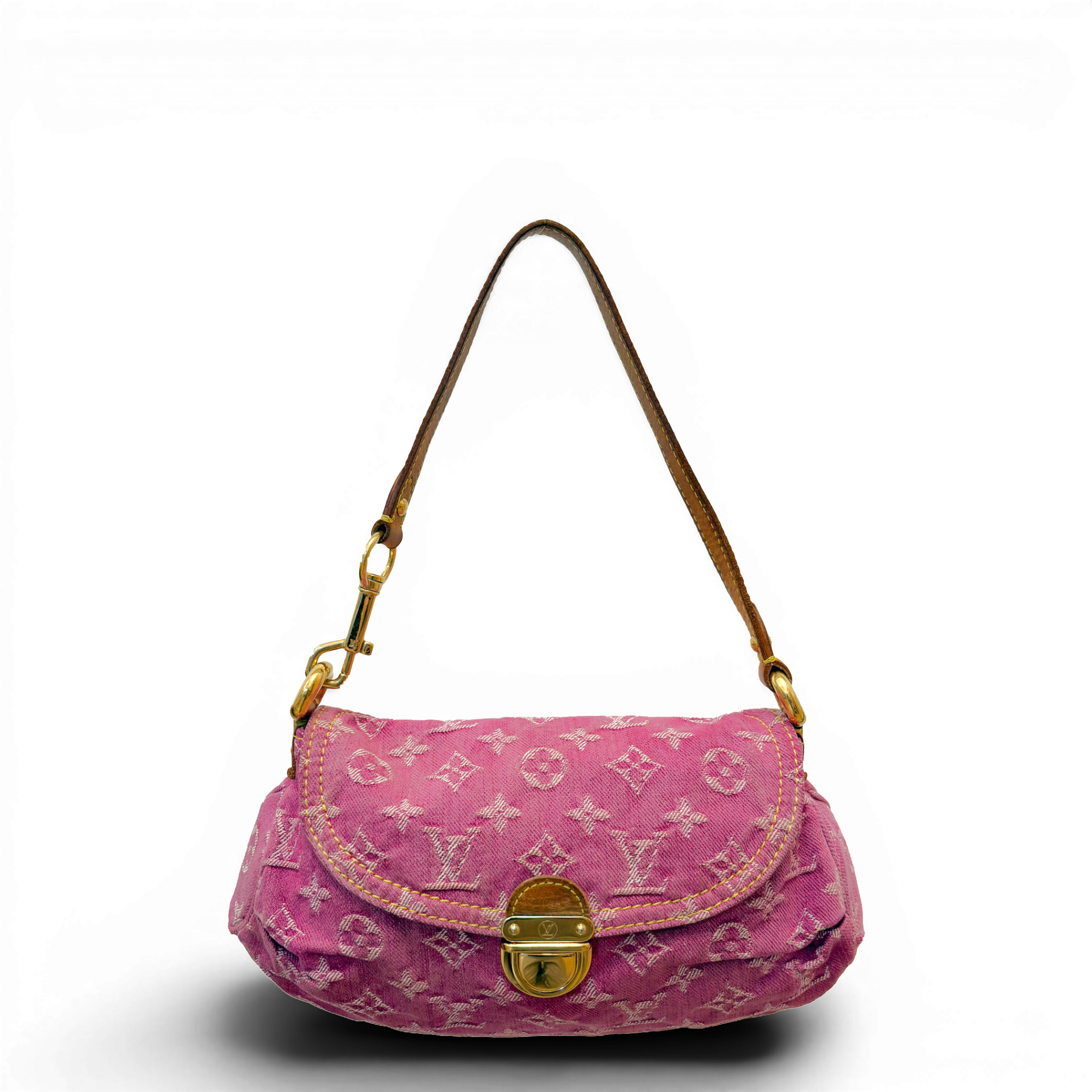 Fuchsia Monogram Denim MIni Pleaty Bag Pink