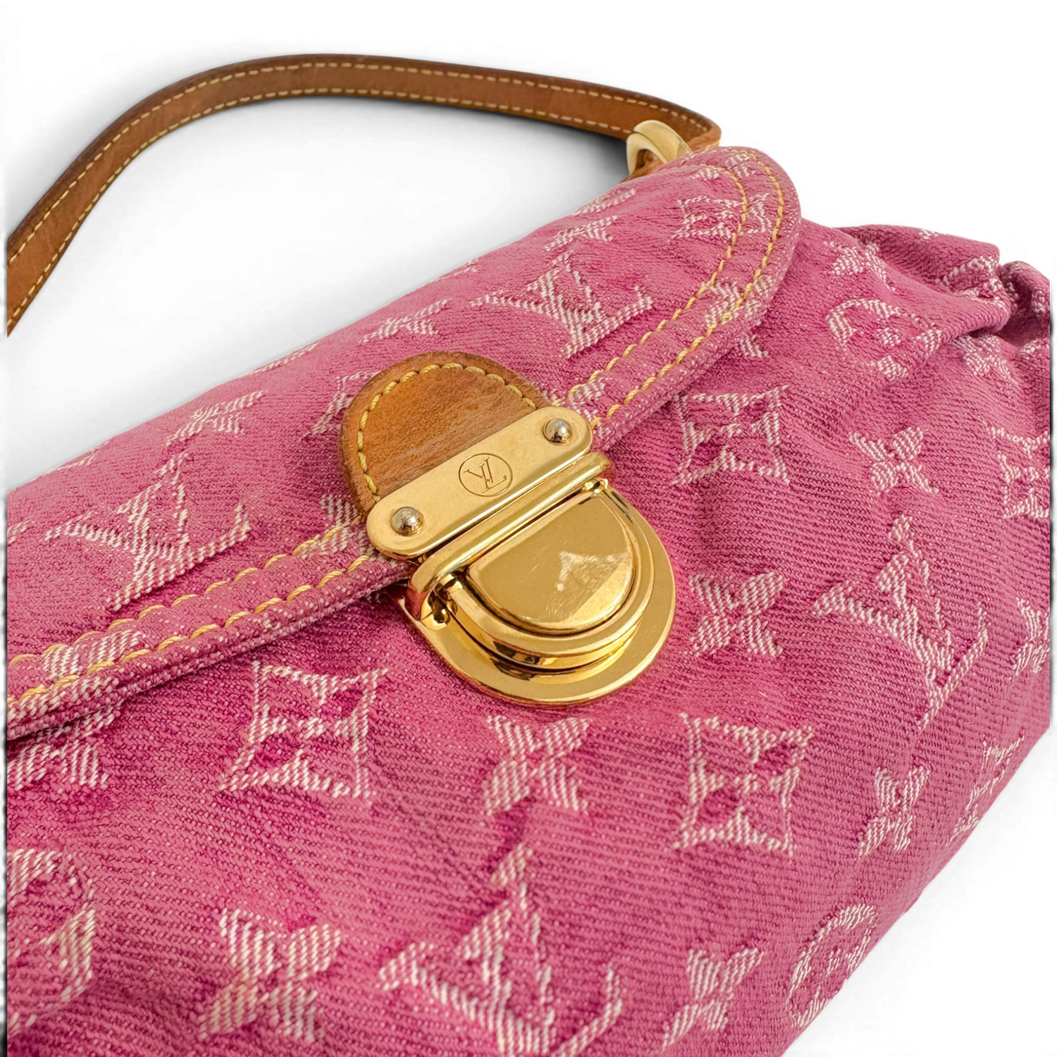 Fuchsia Monogram Denim MIni Pleaty Bag Pink