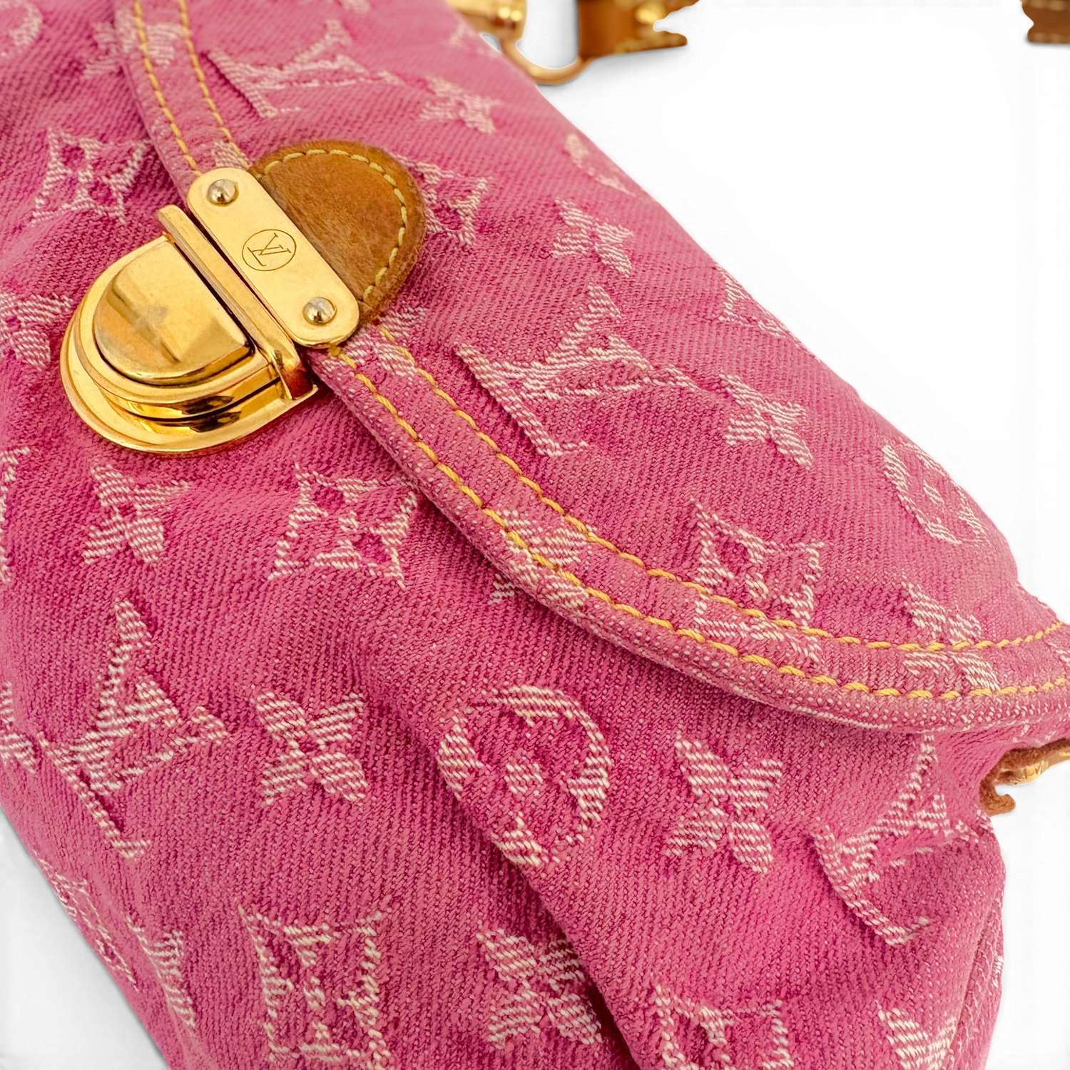 Fuchsia Monogram Denim MIni Pleaty Bag Pink