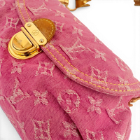 Fuchsia Monogram Denim MIni Pleaty Bag Pink