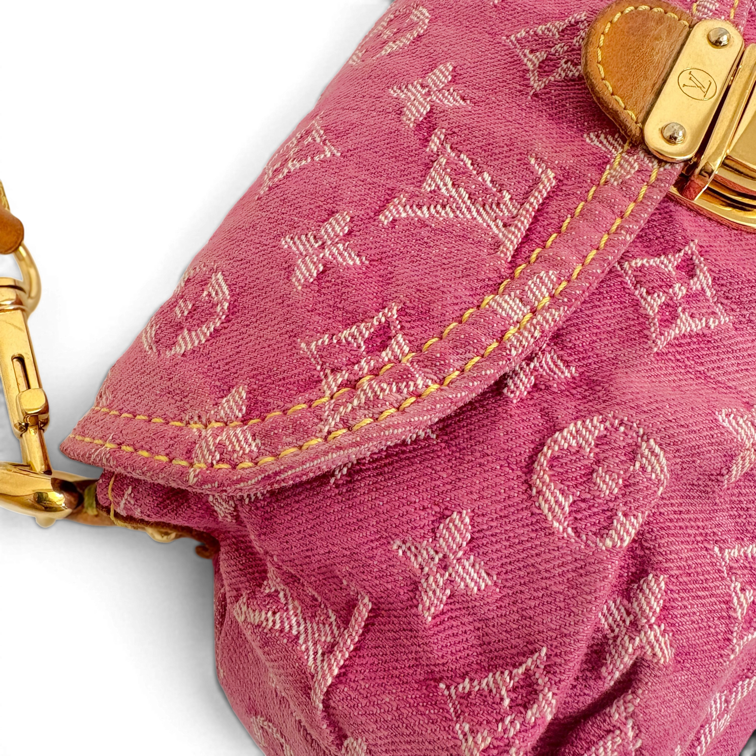 Fuchsia Monogram Denim MIni Pleaty Bag Pink