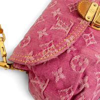Fuchsia Monogram Denim MIni Pleaty Bag Pink