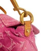 Fuchsia Monogram Denim MIni Pleaty Bag Pink