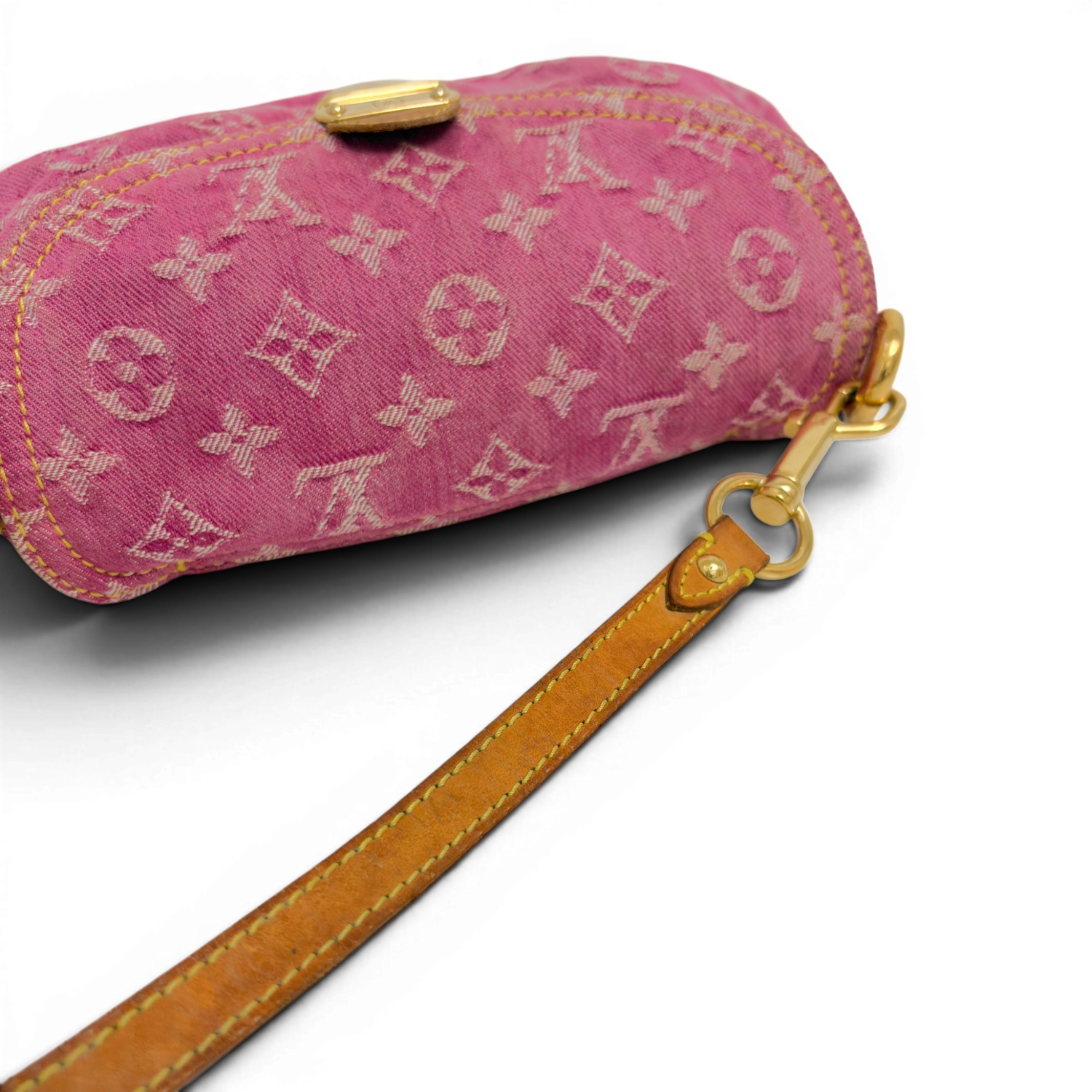 Fuchsia Monogram Denim MIni Pleaty Bag Pink