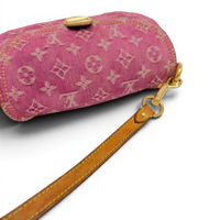 Fuchsia Monogram Denim MIni Pleaty Bag Pink