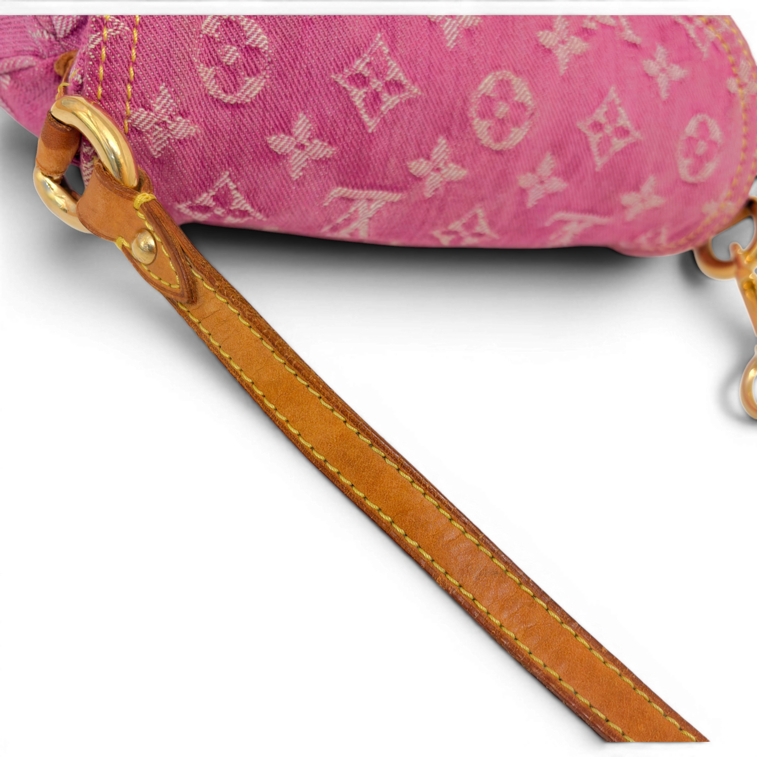Fuchsia Monogram Denim MIni Pleaty Bag Pink