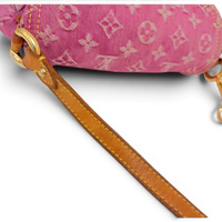 Fuchsia Monogram Denim MIni Pleaty Bag Pink