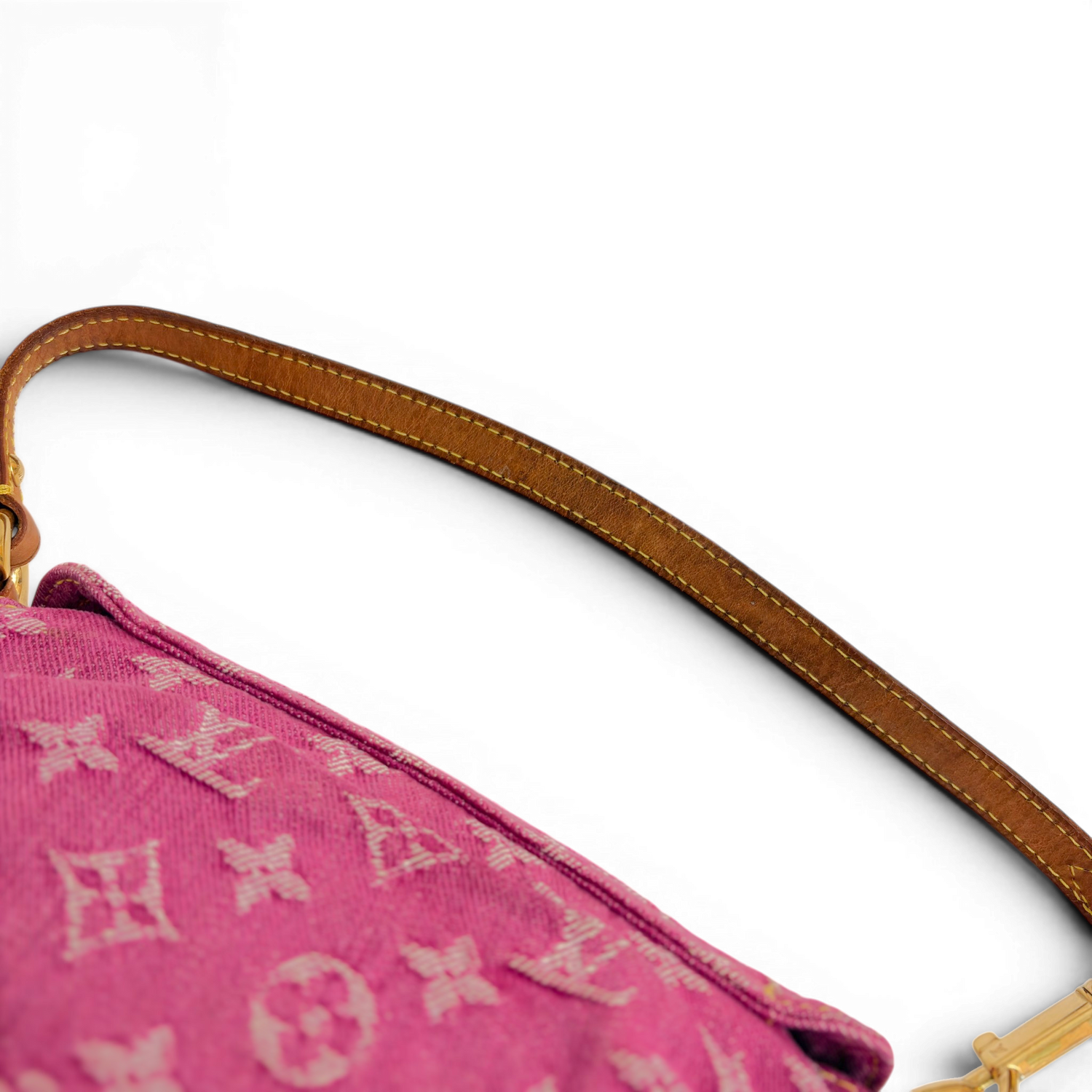 Fuchsia Monogram Denim MIni Pleaty Bag Pink
