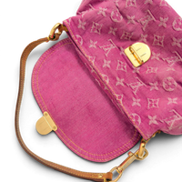Fuchsia Monogram Denim MIni Pleaty Bag Pink