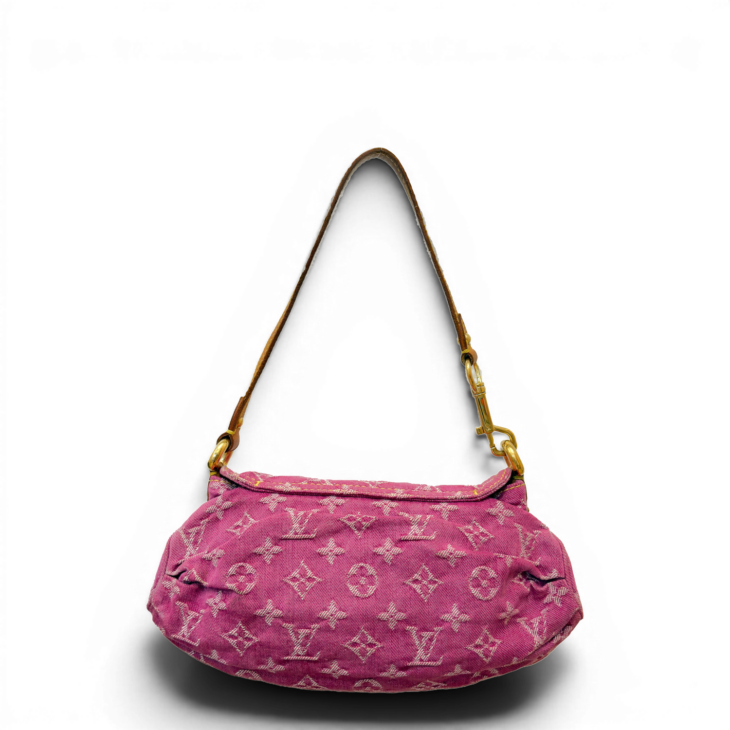 Fuchsia Monogram Denim MIni Pleaty Bag Pink