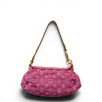 Fuchsia Monogram Denim MIni Pleaty Bag Pink