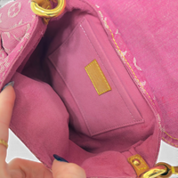 Fuchsia Monogram Denim MIni Pleaty Bag Pink