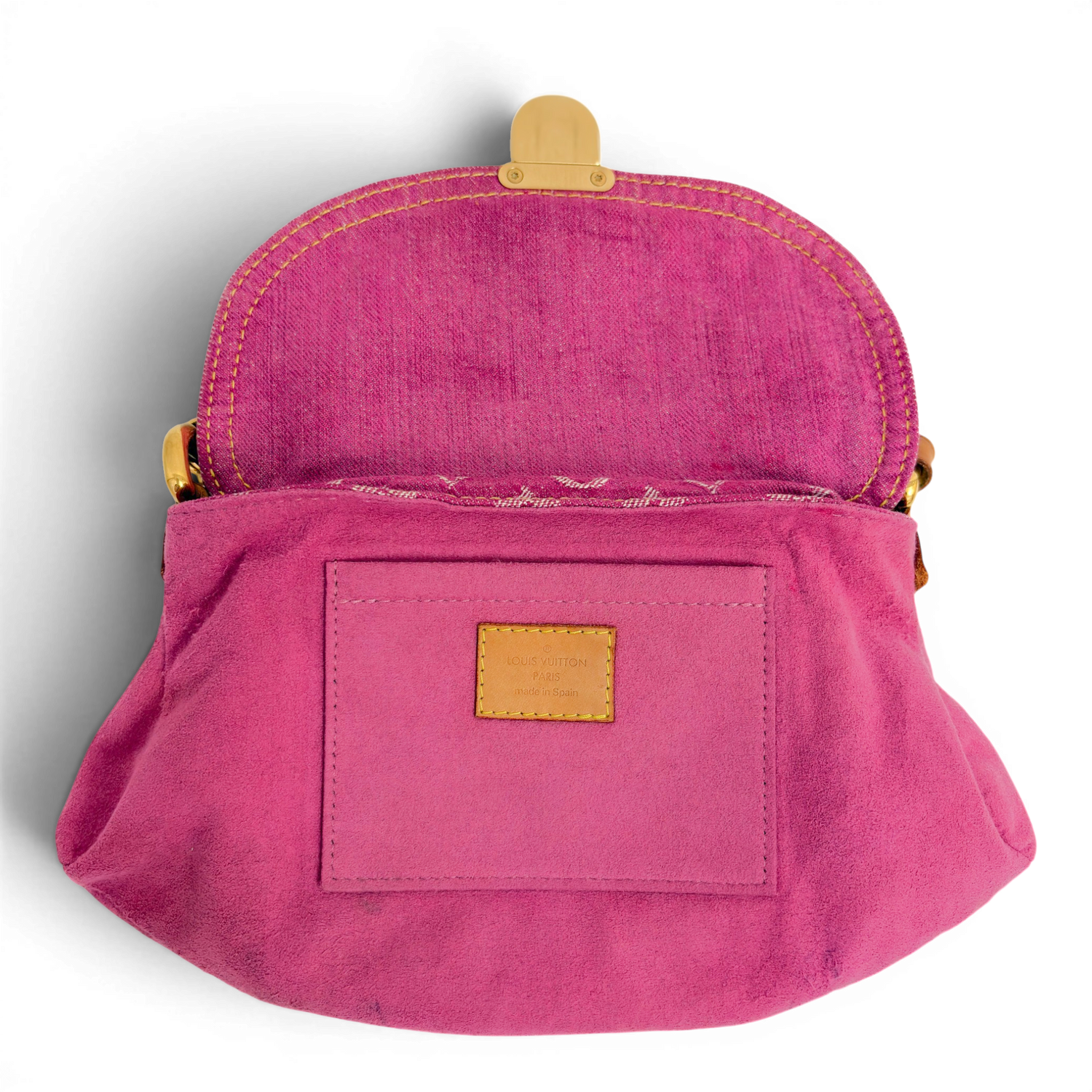 Fuchsia Monogram Denim MIni Pleaty Bag Pink