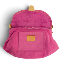 Fuchsia Monogram Denim MIni Pleaty Bag Pink