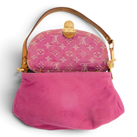 Fuchsia Monogram Denim MIni Pleaty Bag Pink