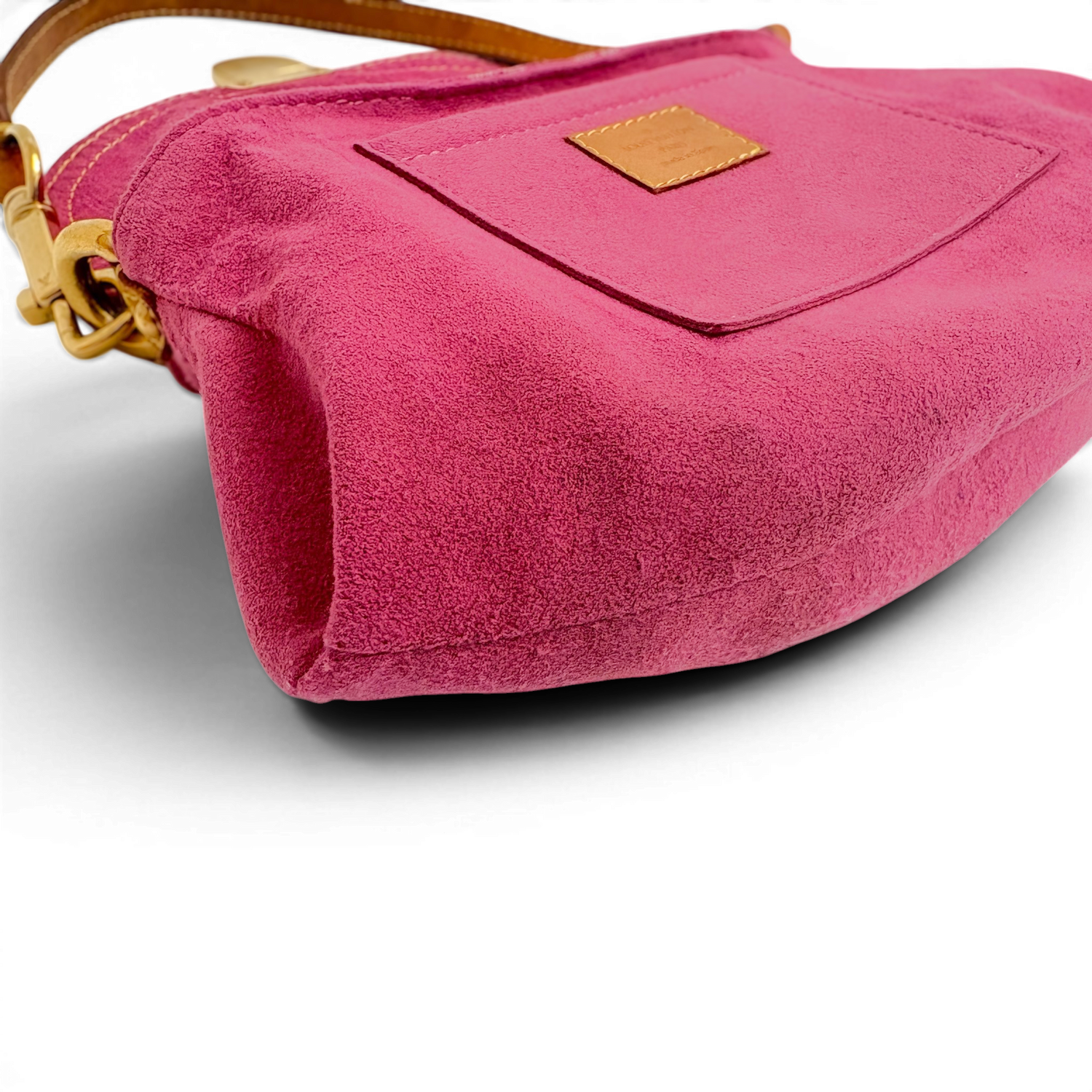Fuchsia Monogram Denim MIni Pleaty Bag Pink