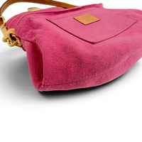 Fuchsia Monogram Denim MIni Pleaty Bag Pink