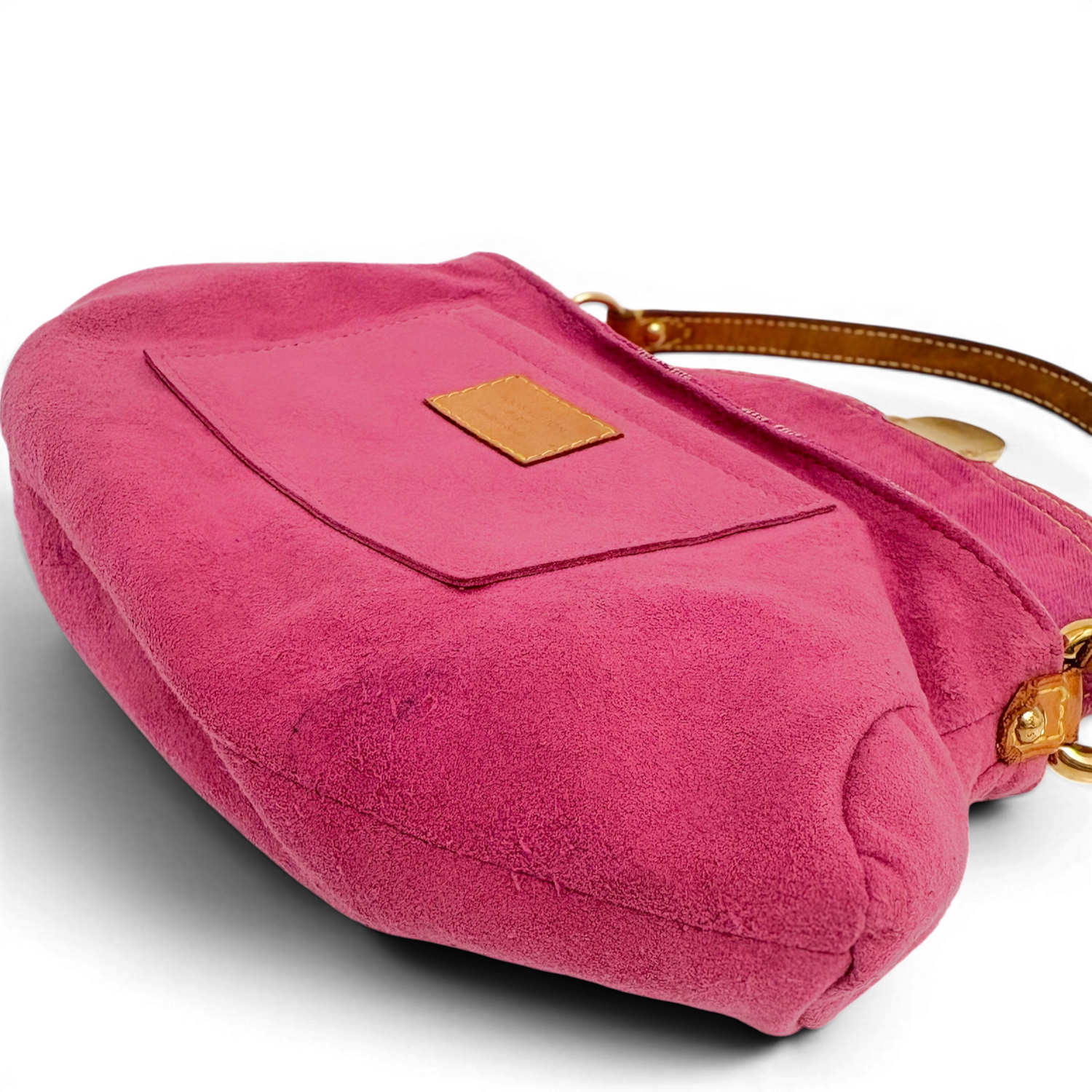 Fuchsia Monogram Denim MIni Pleaty Bag Pink