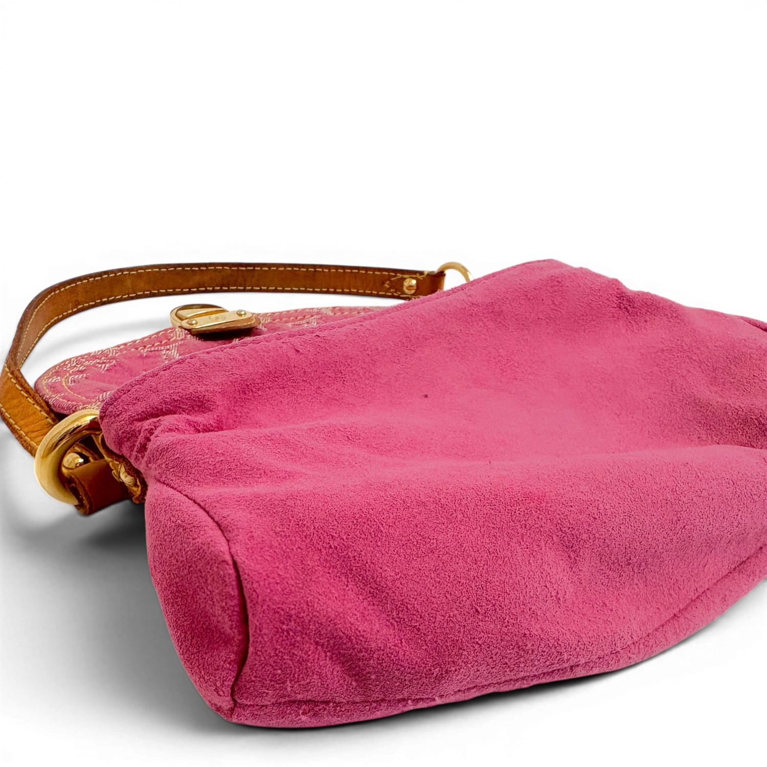 Fuchsia Monogram Denim MIni Pleaty Bag Pink