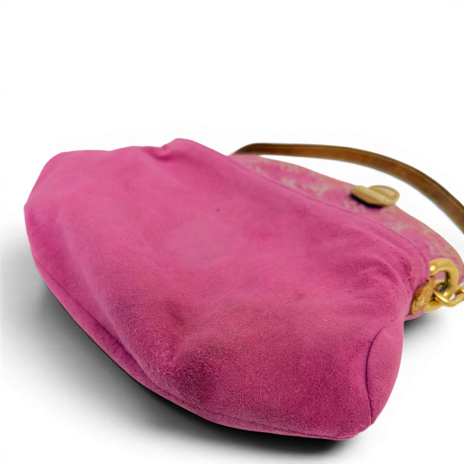 Fuchsia Monogram Denim MIni Pleaty Bag Pink