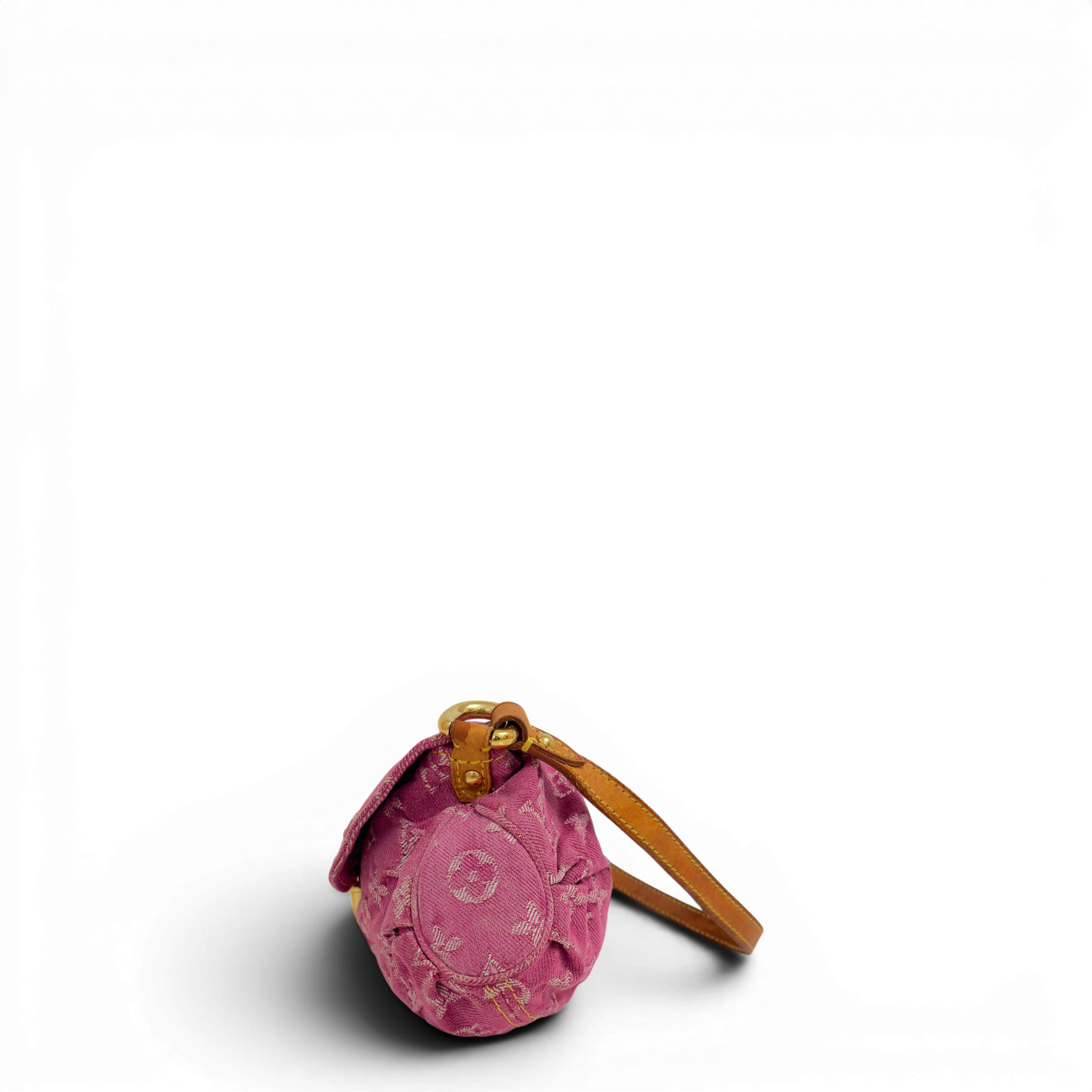 Fuchsia Monogram Denim MIni Pleaty Bag Pink