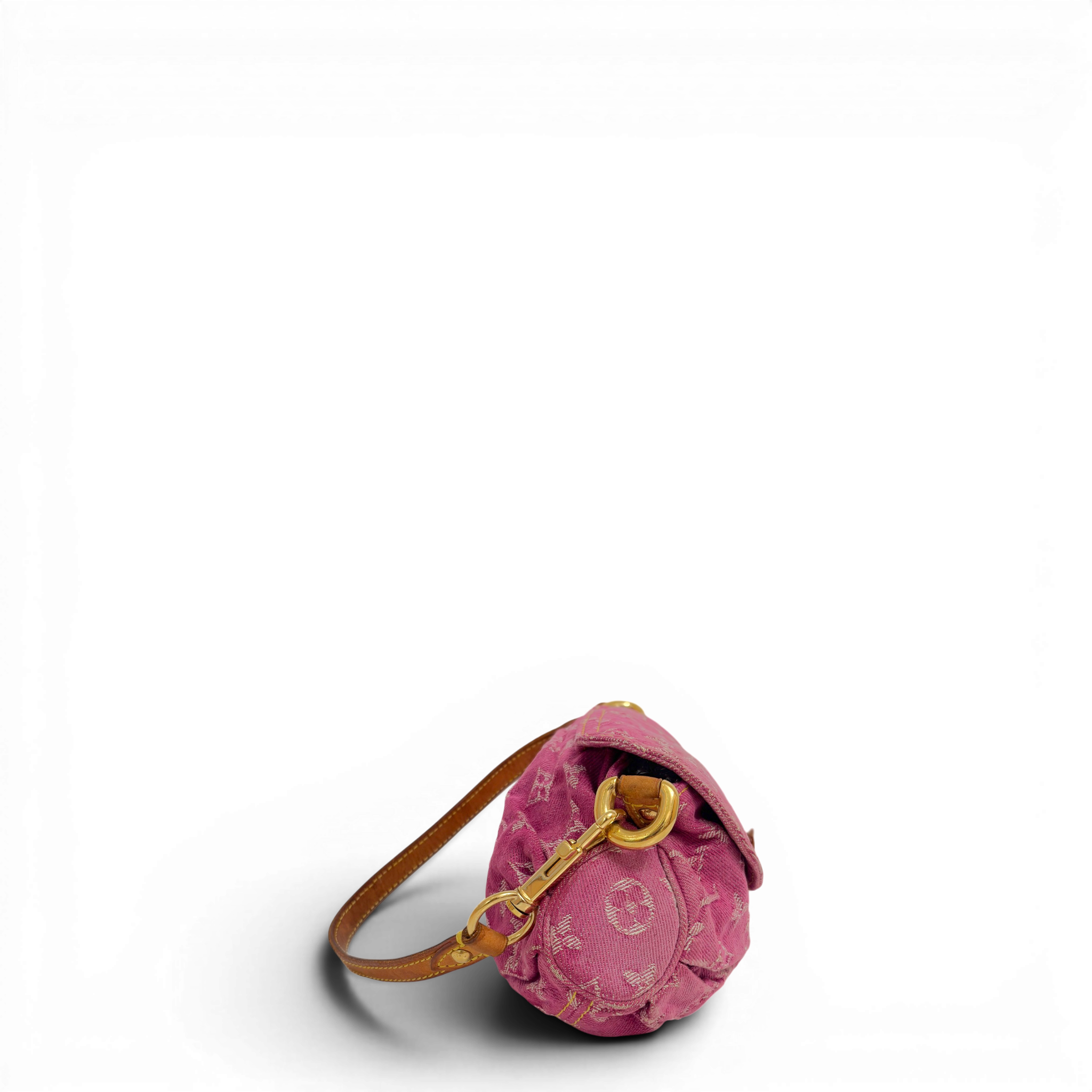 Fuchsia Monogram Denim MIni Pleaty Bag Pink