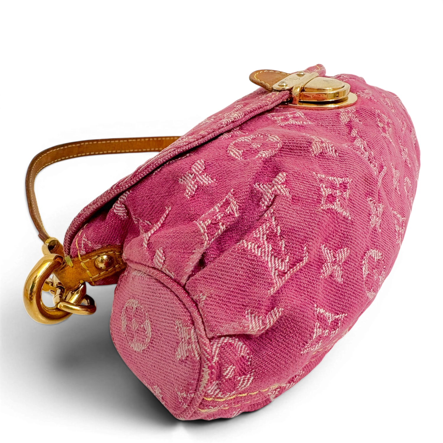 Fuchsia Monogram Denim MIni Pleaty Bag Pink