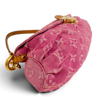 Fuchsia Monogram Denim MIni Pleaty Bag Pink