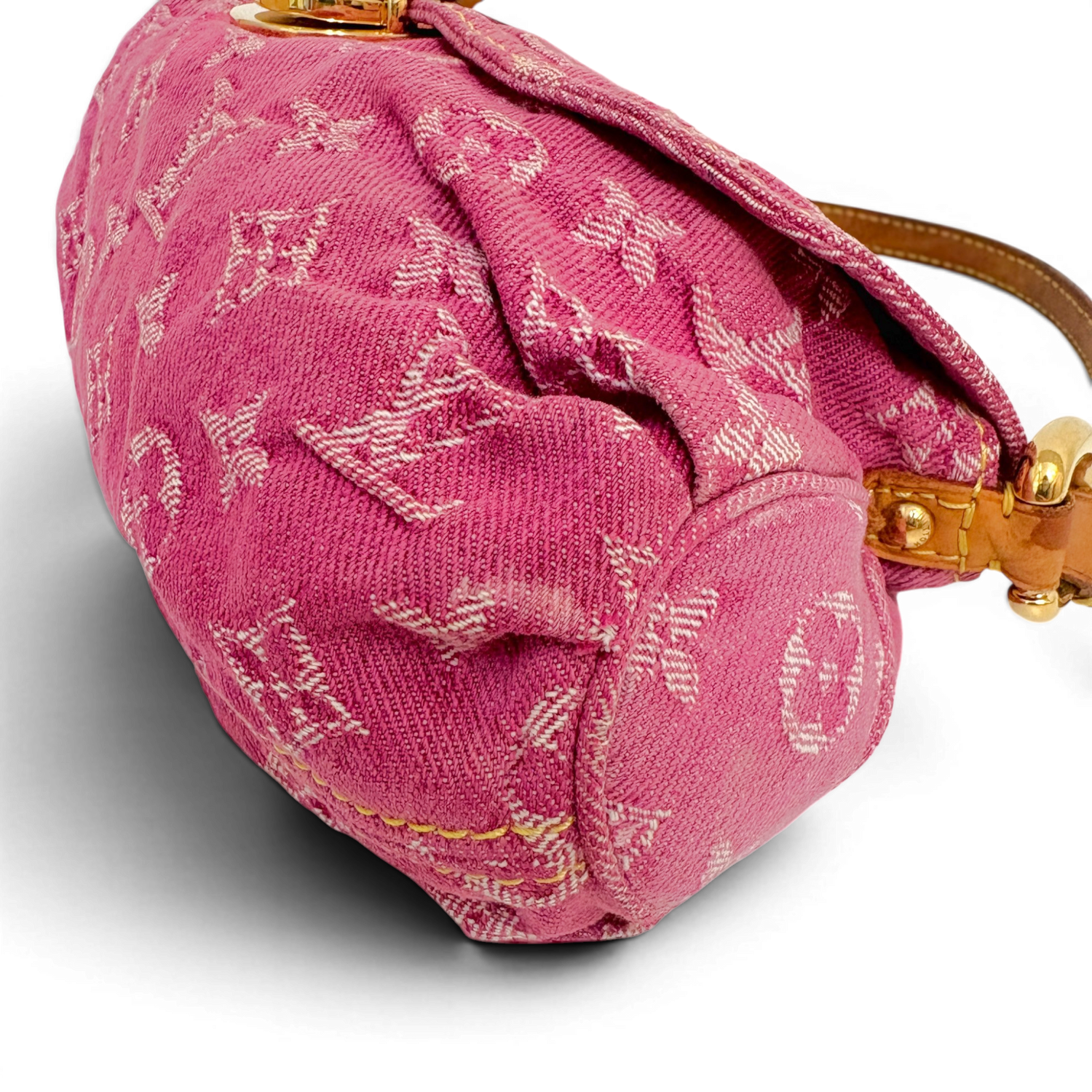 Fuchsia Monogram Denim MIni Pleaty Bag Pink