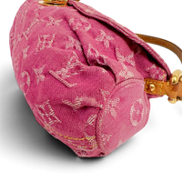Fuchsia Monogram Denim MIni Pleaty Bag Pink