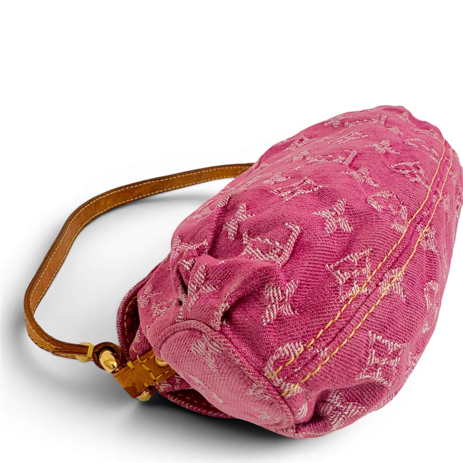 Fuchsia Monogram Denim MIni Pleaty Bag Pink