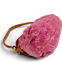 Fuchsia Monogram Denim MIni Pleaty Bag Pink