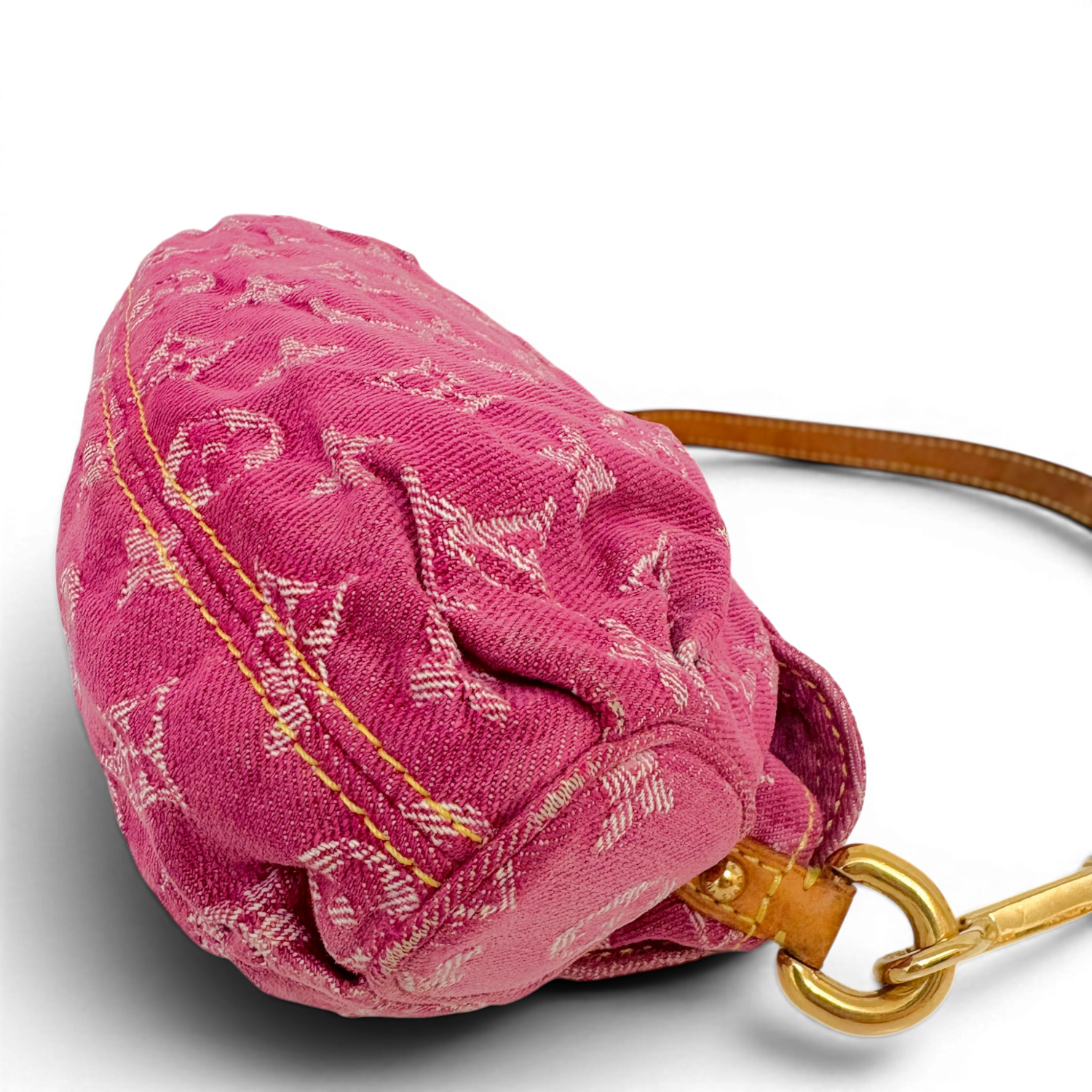 Fuchsia Monogram Denim MIni Pleaty Bag Pink