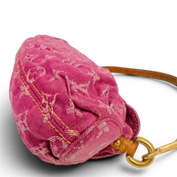 Fuchsia Monogram Denim MIni Pleaty Bag Pink